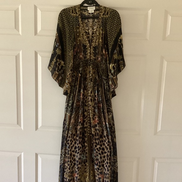 CAMILLA Long Dress With Smocked Waist Bell Sleeves *Abingdon Palace* 100% Silk - Picture 6 of 16